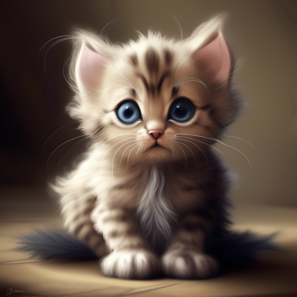 a fantasy kitten with six legs, soft fur and curious eyes