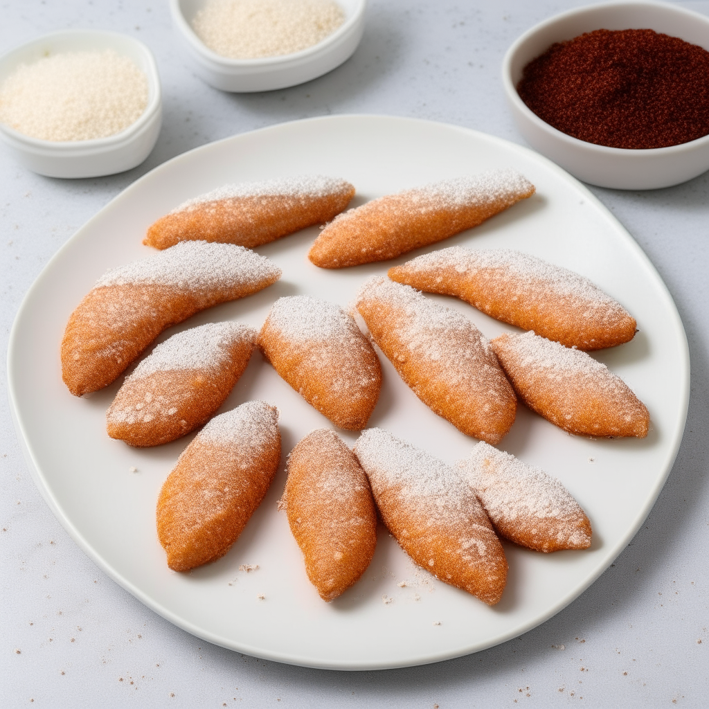 Raw chicken tenders arranged in rows on a white plate, with small piles of salt, black pepper, and garlic powder sprinkled on top