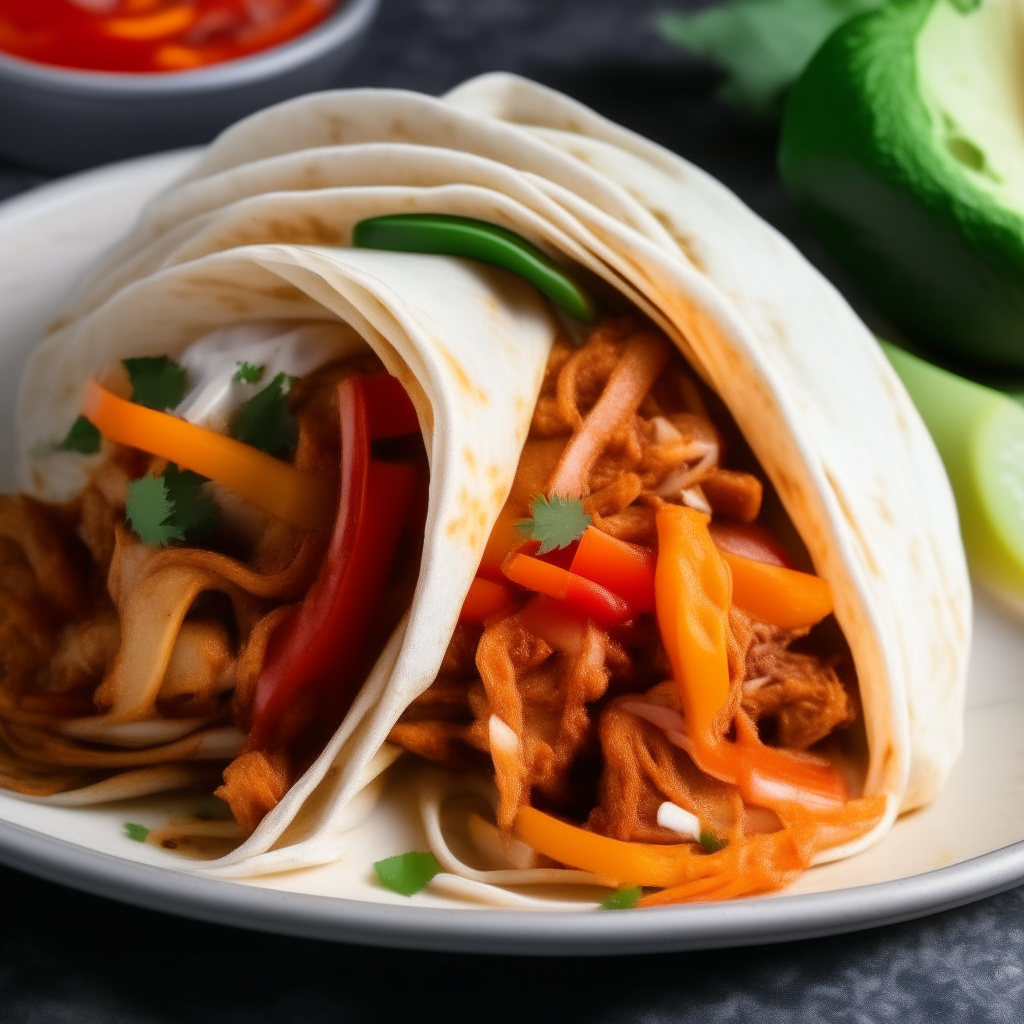 Spicy Chicken Fajita Wrap appetizer, pulled back view displaying the entire plate