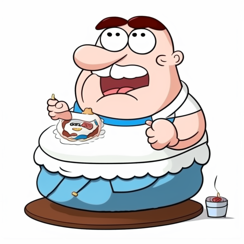 The cake in Family Guy style, a cartoon illustration