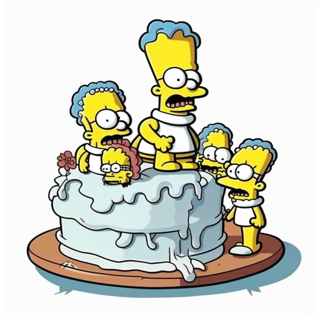 The cake in Simpsons style, a cartoon illustration