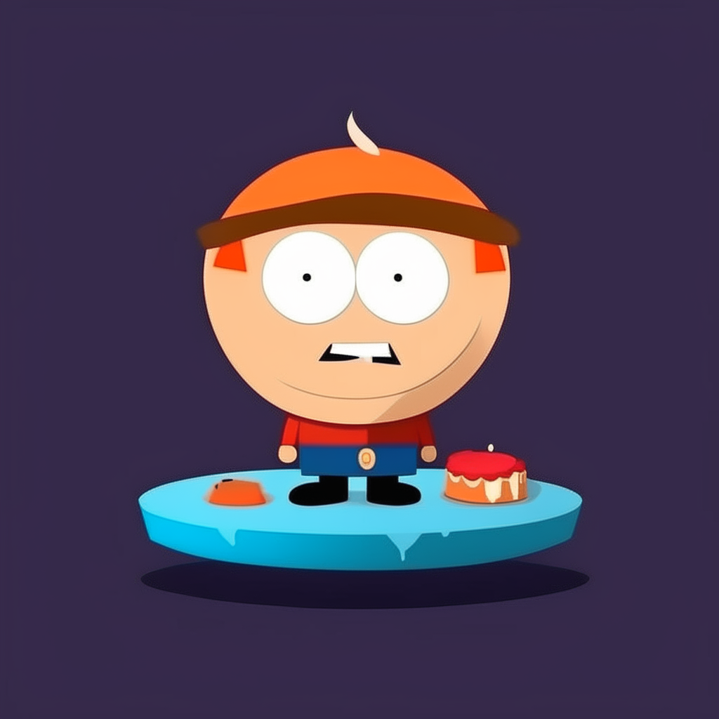 The cake in South Park style, a minimalist cartoon illustration