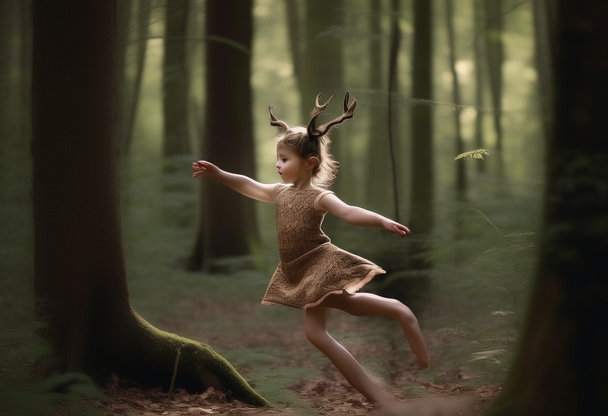 Half deer, Half Young Girl, Dancing through the Forrest.