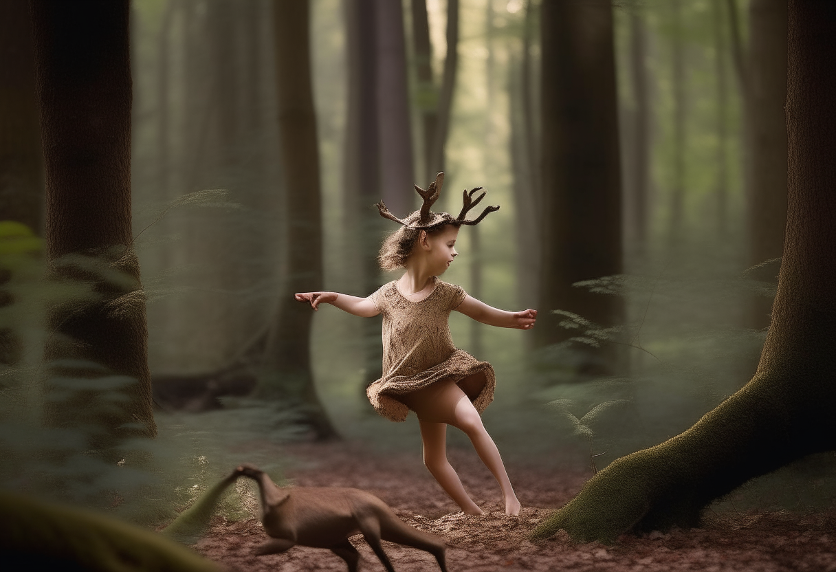 Half deer, Half Young Girl, Dancing through the Forrest.
