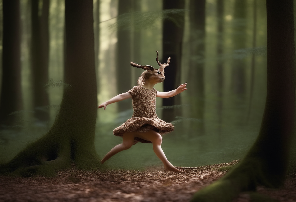 Half deer, Half Young Girl, Dancing through the Forrest.