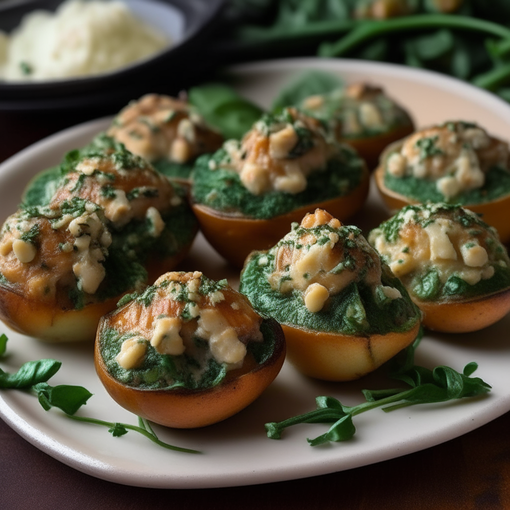 A platter of spinach and cheese stuffed mushrooms