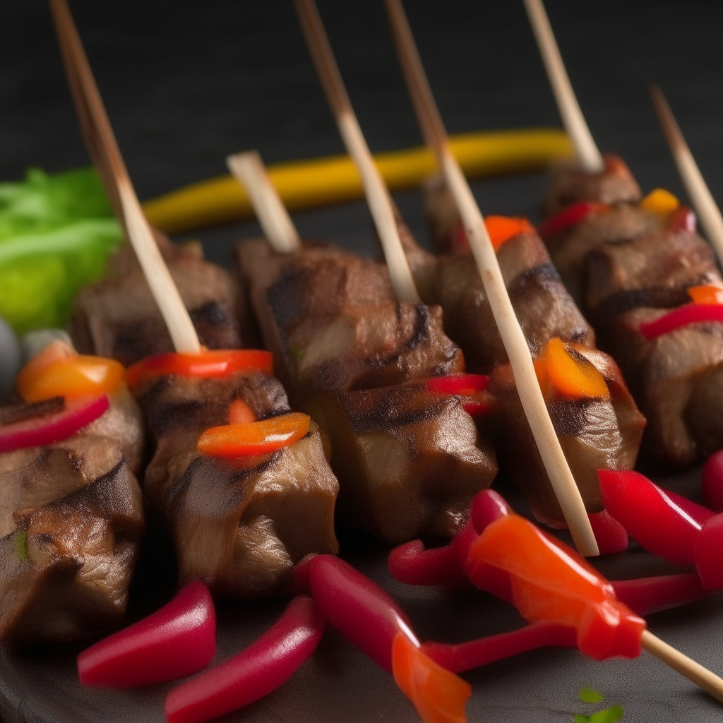 Skewers of marinated beef, bell peppers and onion, beautifully charred