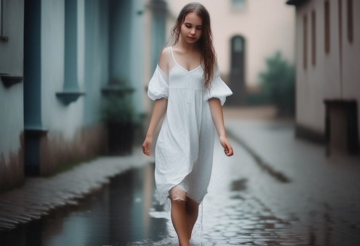 A beautiful girl walking with bath dress