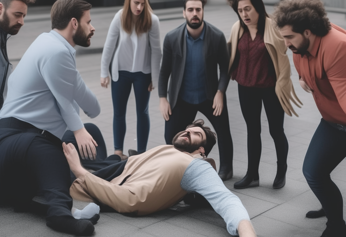 People around a A man who fainted