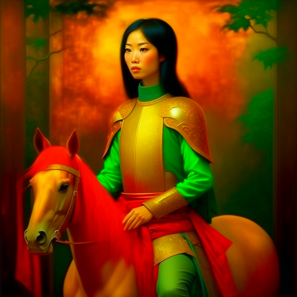 Beautiful Asian woman as Knight with open top.
