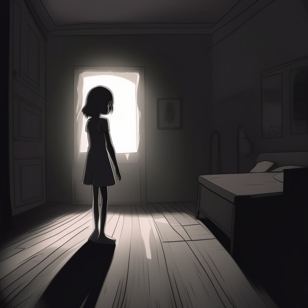 In an empty room, a girl paces back and forth, arguing with voices only she can hear. Shadowy forms that are not really there loom at the edges of her vision.