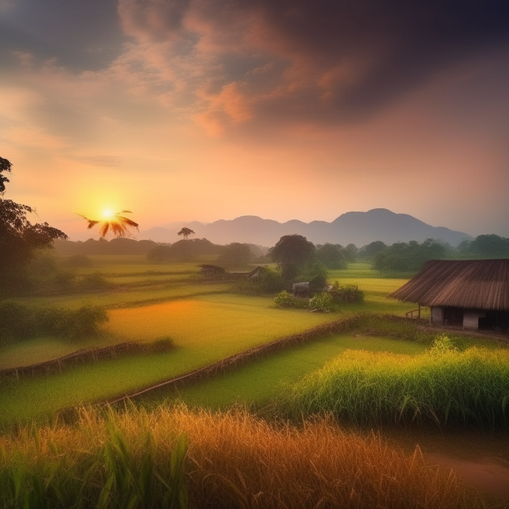 Beautiful image of Thailand countryside at sunset