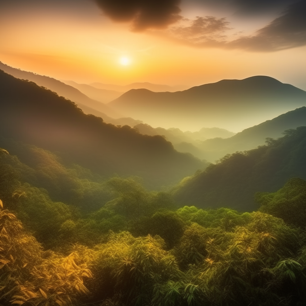 Beautiful image of Thailand mountain and woodland at sunrise.