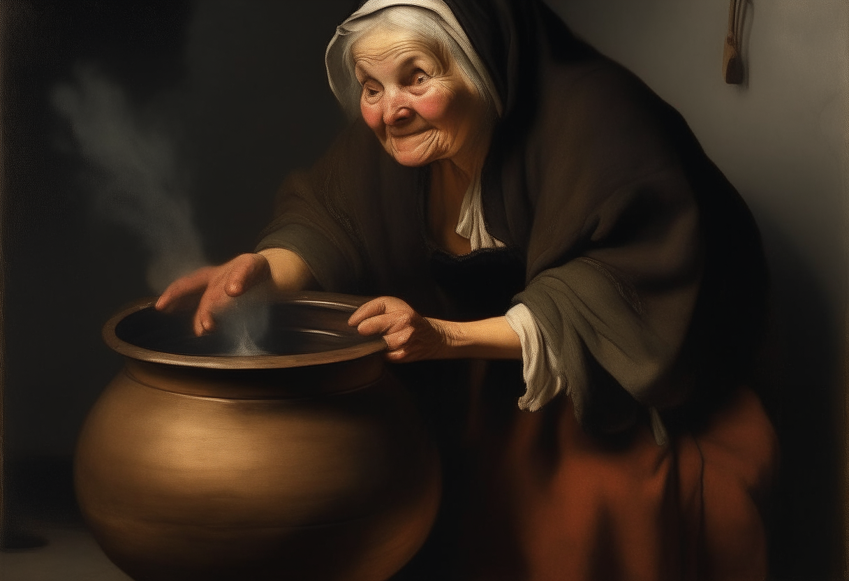  an old woman with a cauldron