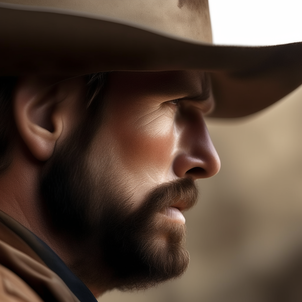 close up of a profile of a cow boy