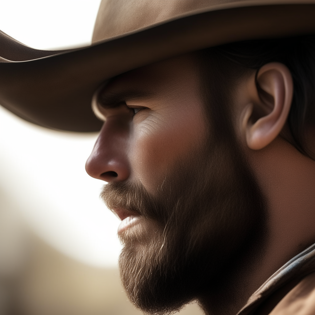 close up of a profile of a cow boy