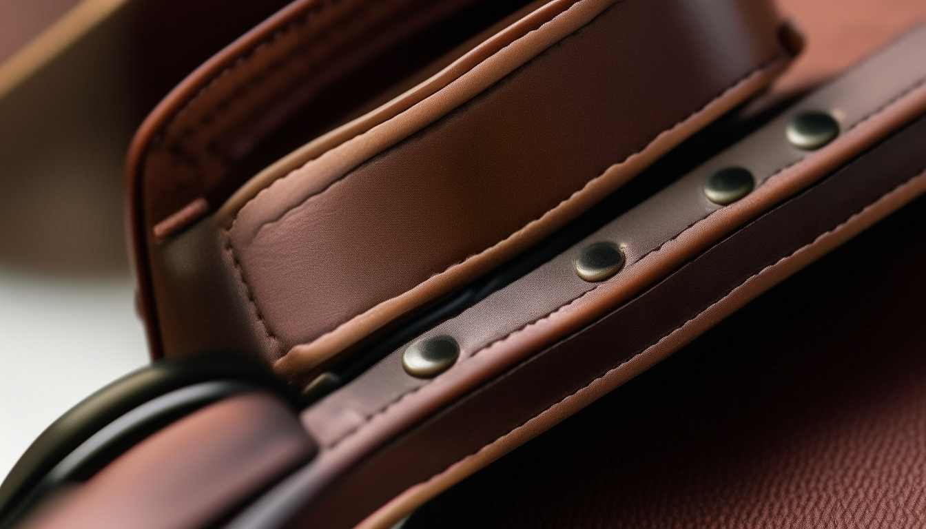 A close-up photo of a belt buckle and the leather strap extending around to the back