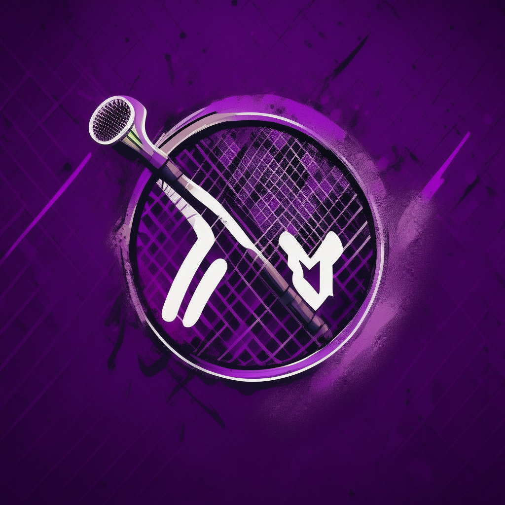a purple tennis logo with 'maximum' in a brush stroke style on a racket