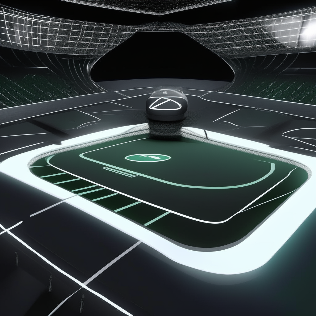 the futuristic tennis court with the maximum logo added