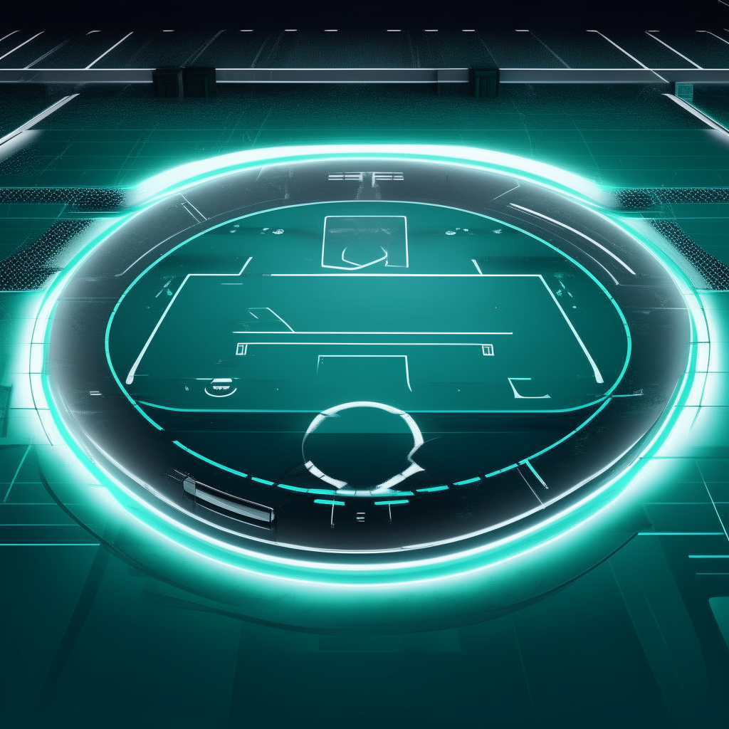 Add the maximum logo to the center of the futuristic tennis court image