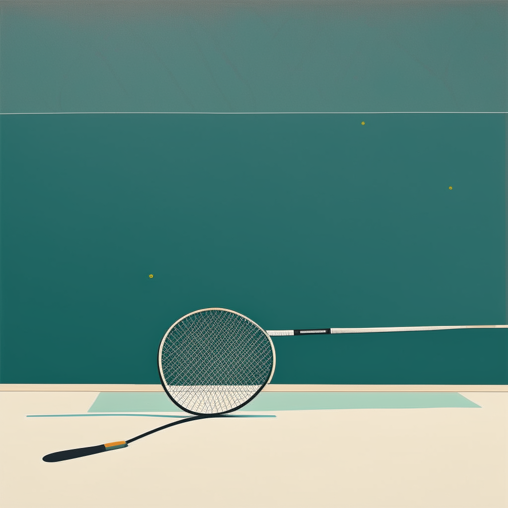 a minimalist painting of a tennis court and racket, conveying the simplicity and strategy of tennis