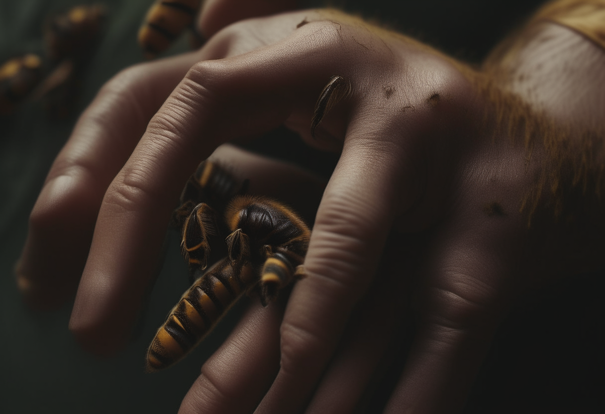 A man’s hand in the hive 