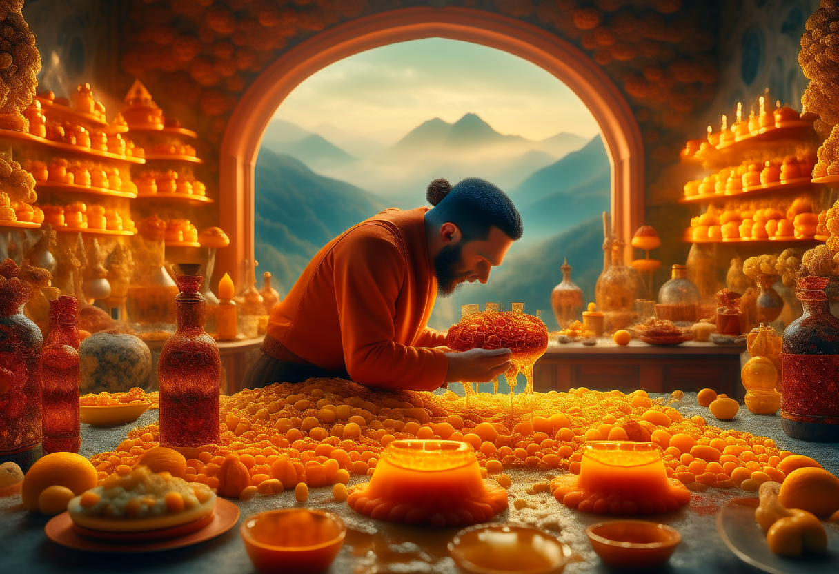 A man’s eating honey 
