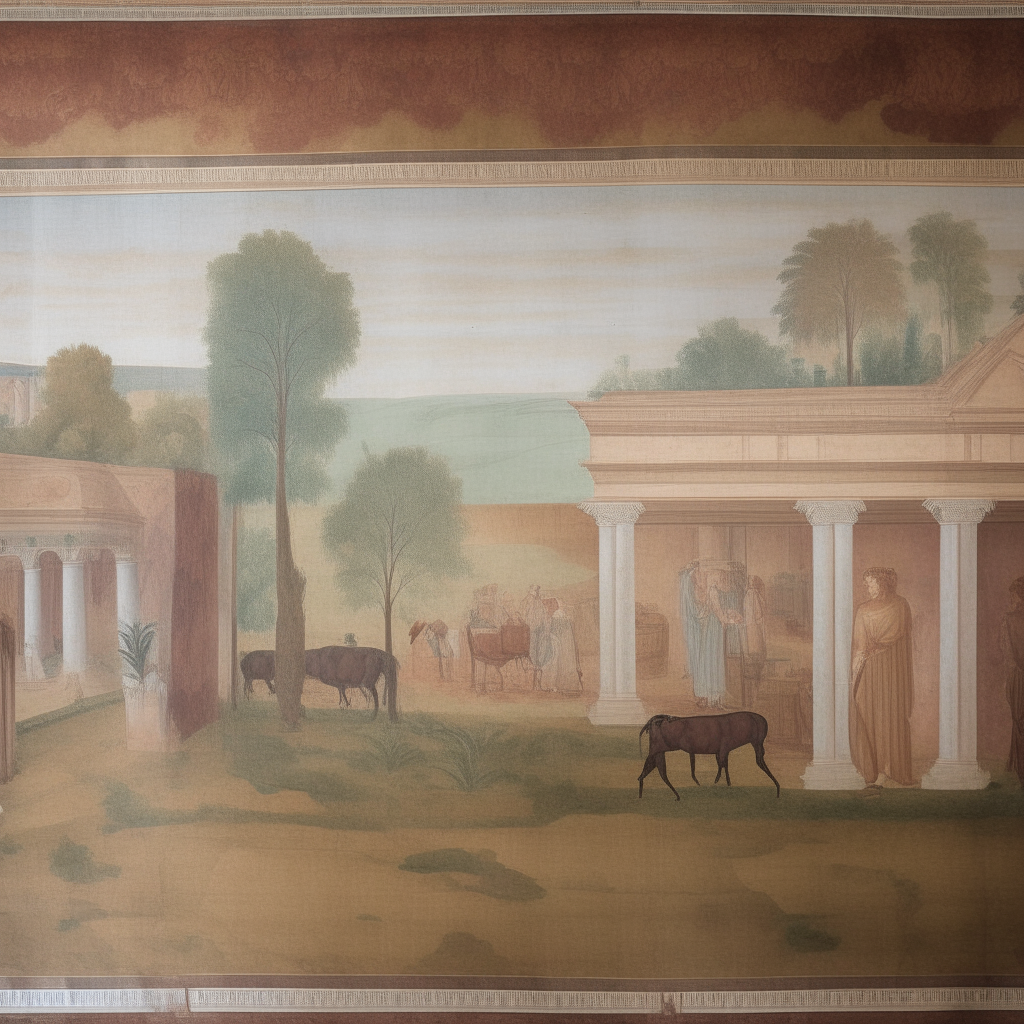 ancient roman frescoes in the style of Villa dei Mistei depicting a pastoral scene