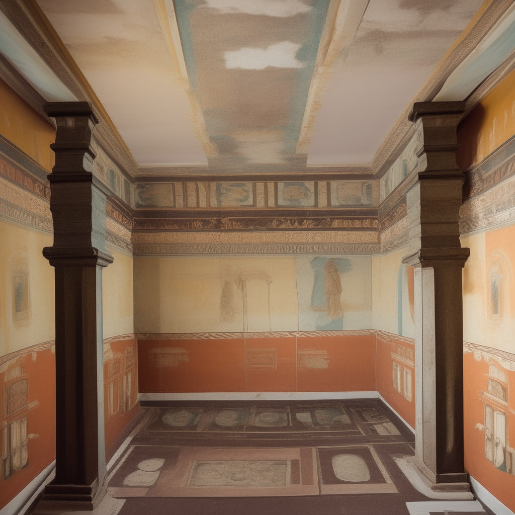 ancient roman frescoes in the style of Villa dei Mistei depicting classical architecture