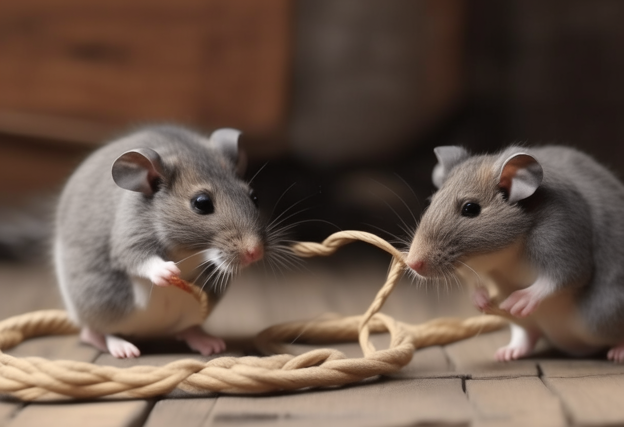 Mouses eating  rope 