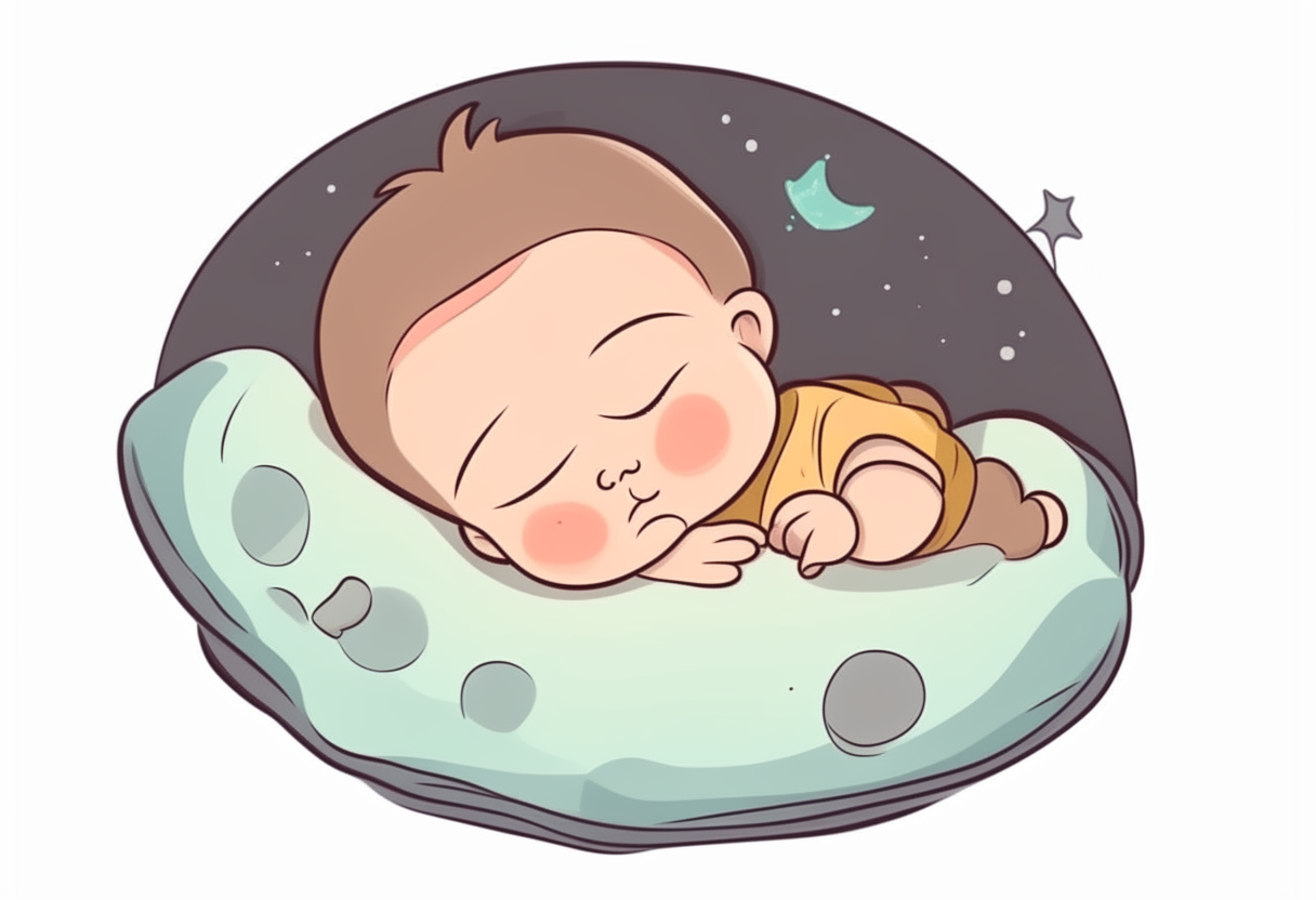 the baby is sleeping. there is no background. cartoon.