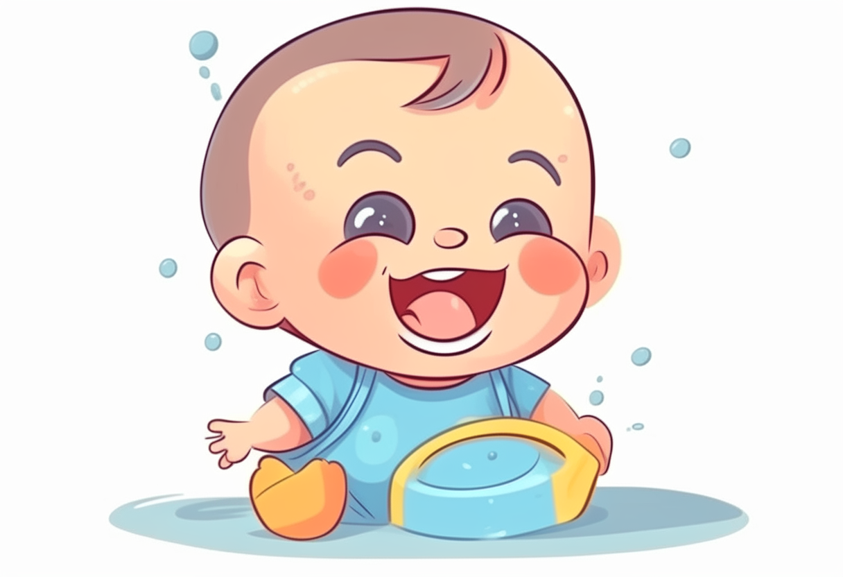 baby is playing and smiling. cartoon.