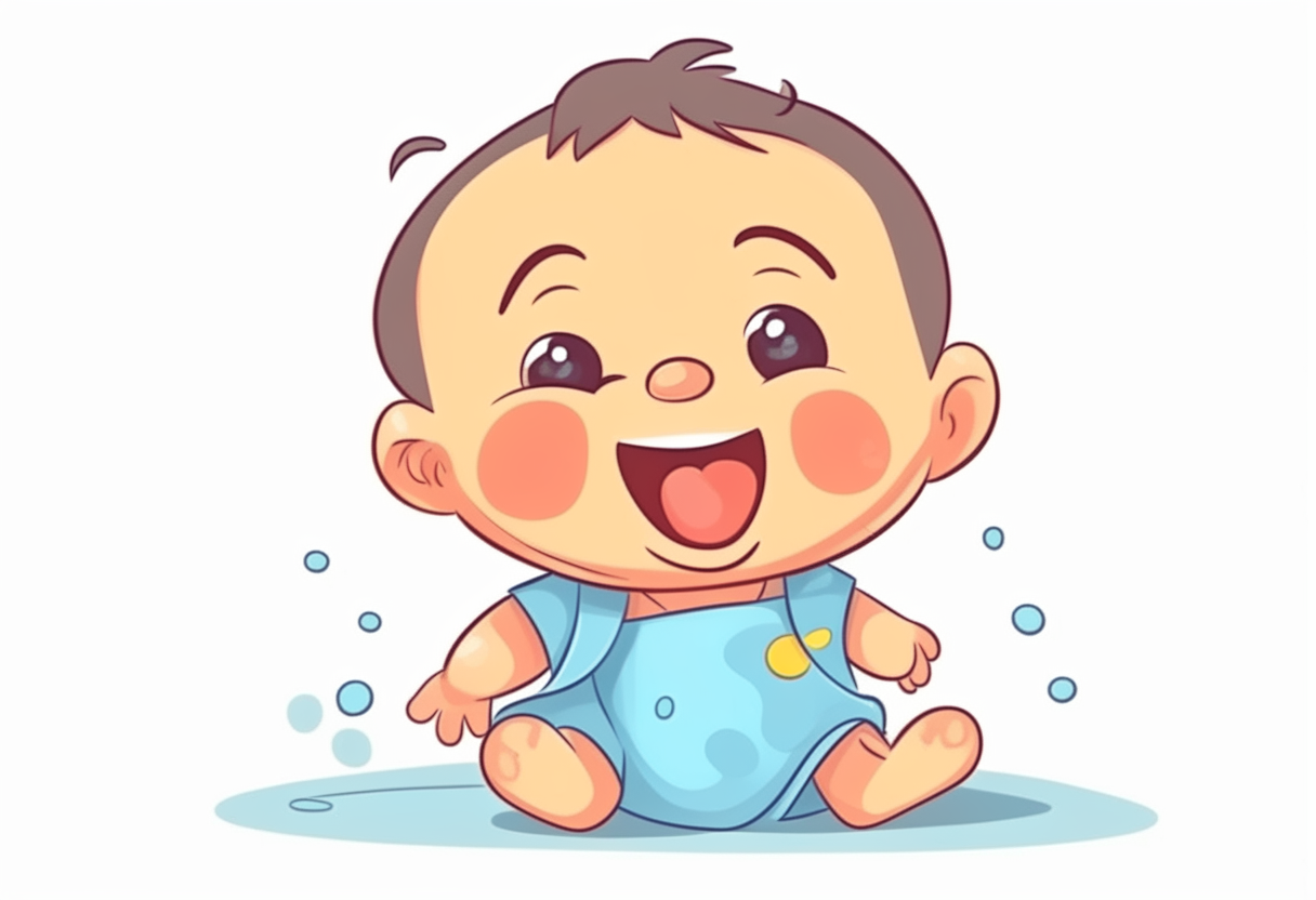 baby is playing and smiling. cartoon.