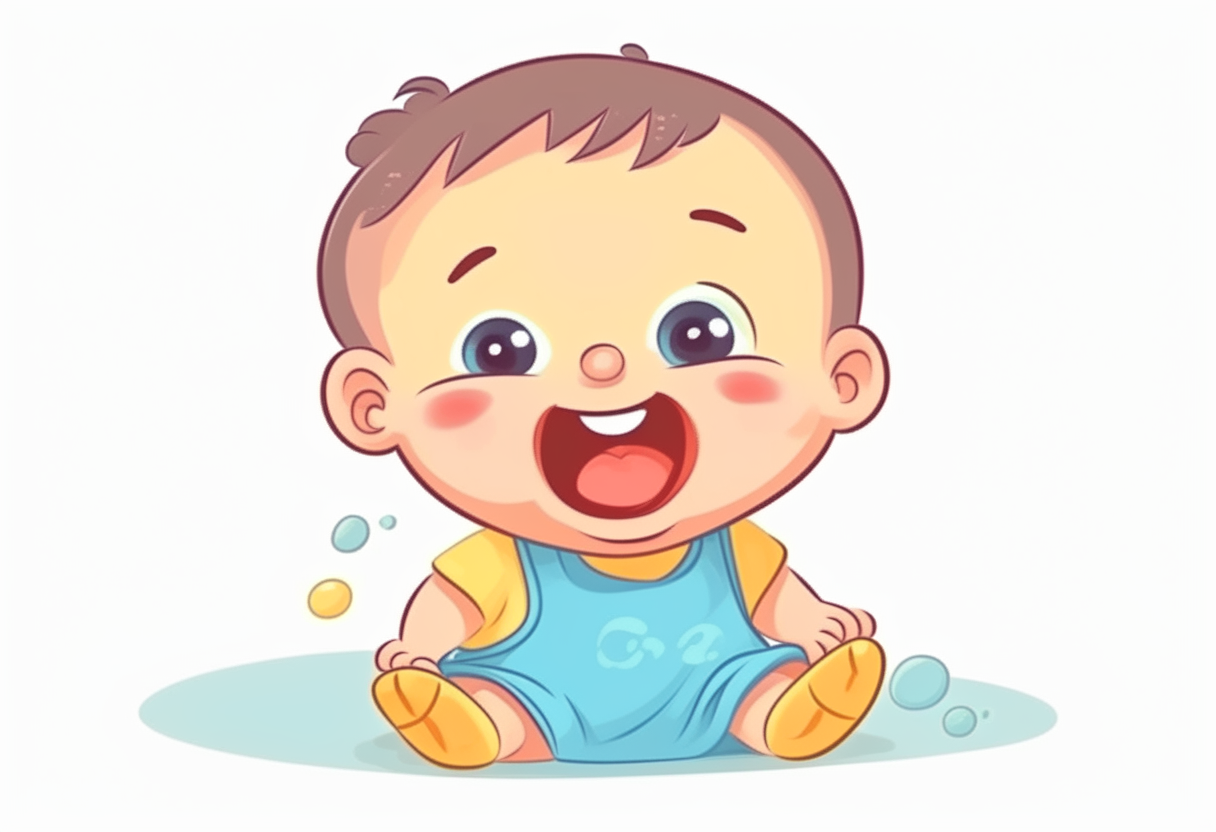 baby is playing and smiling. cartoon.