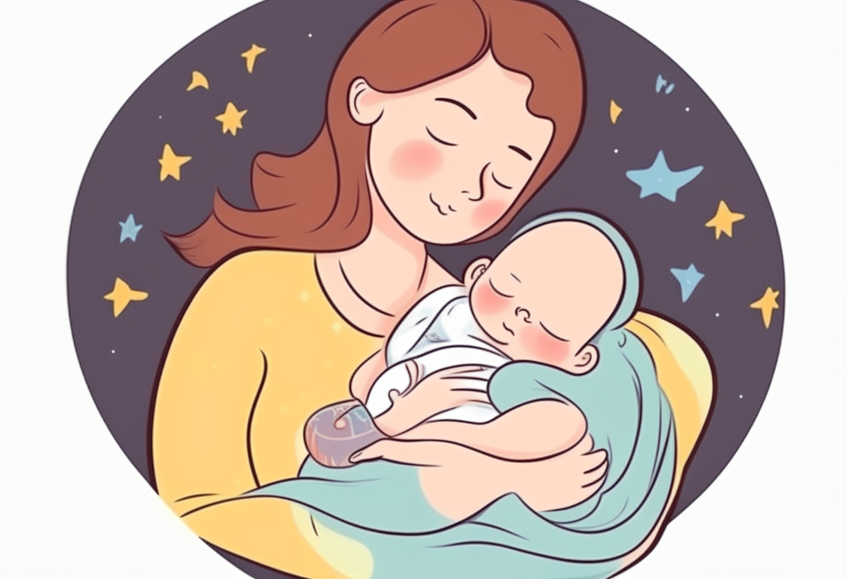 mother and baby. cartoon. baby is sleeping.