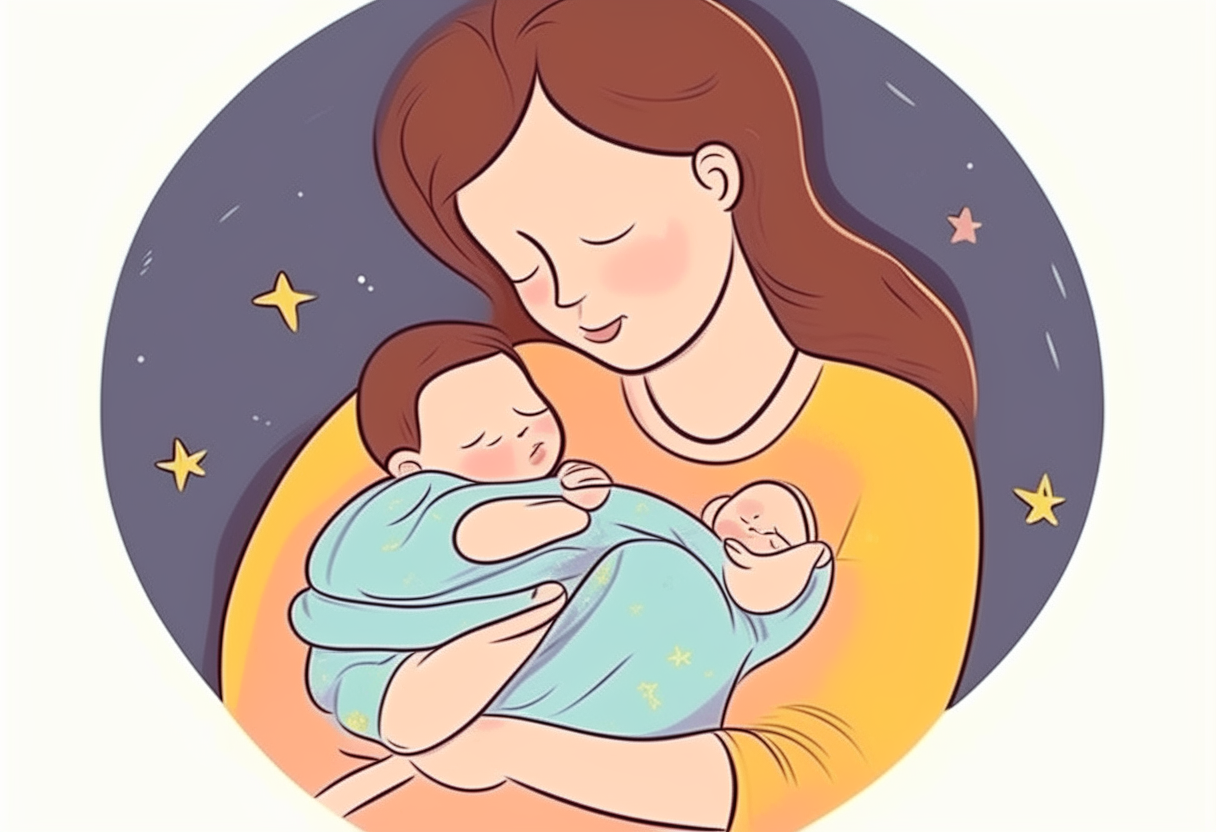 mother and baby. cartoon. baby is sleeping.