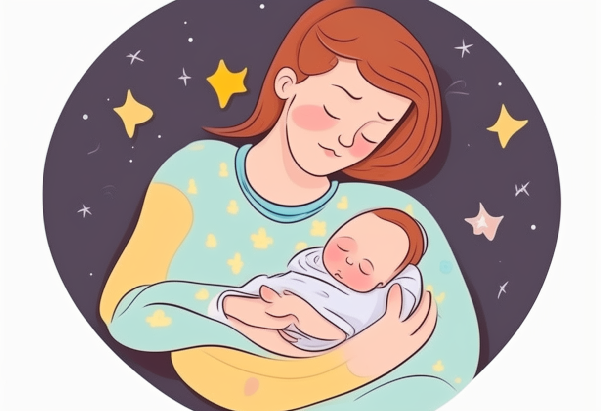mother and baby. cartoon. baby is sleeping.
