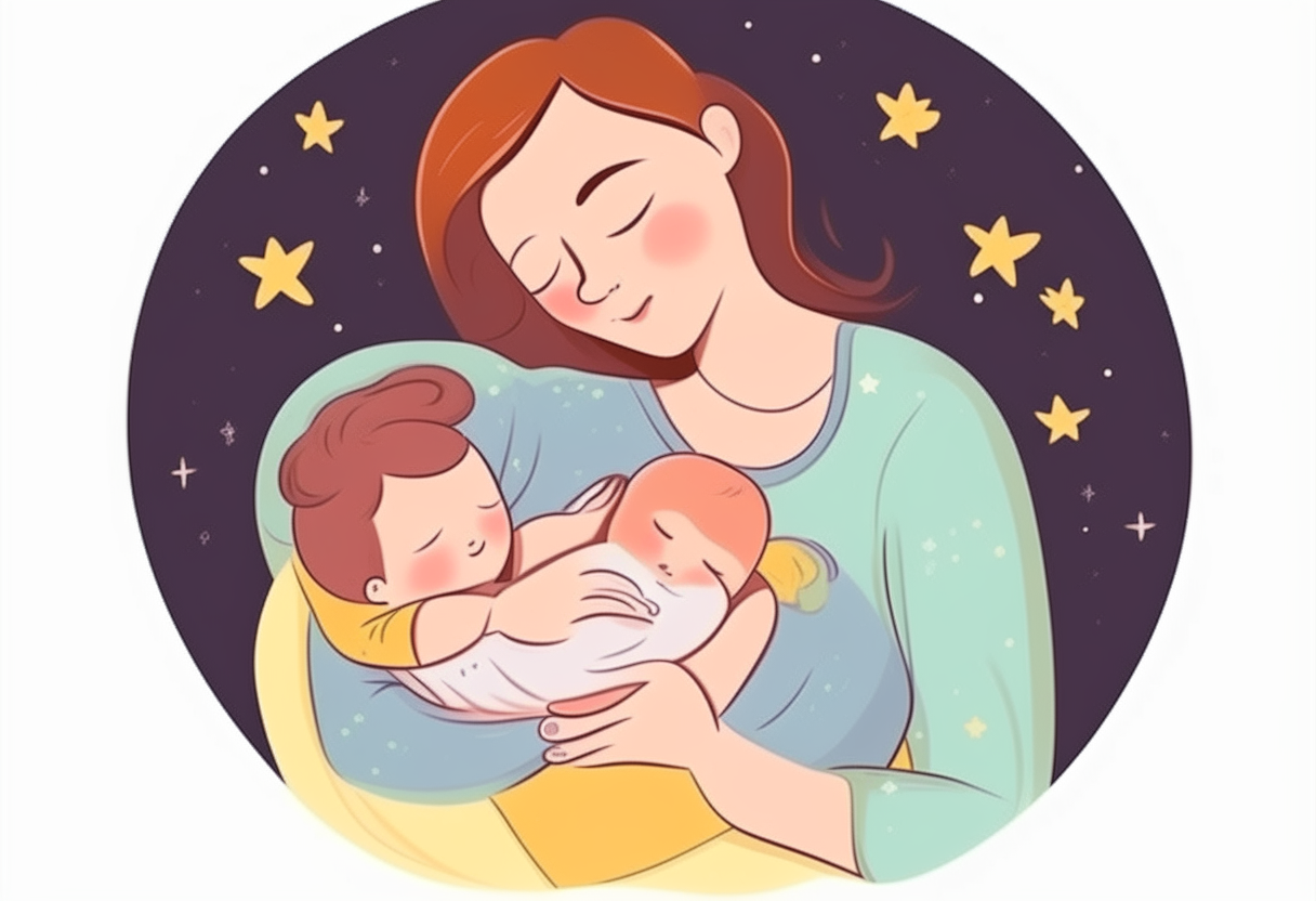 mother and baby. cartoon. baby is sleeping.