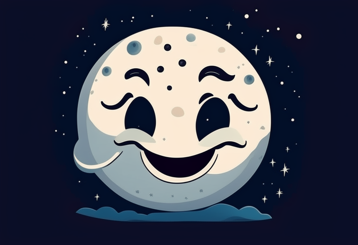 cartoon moon is smiling. background on stars. wide screen.