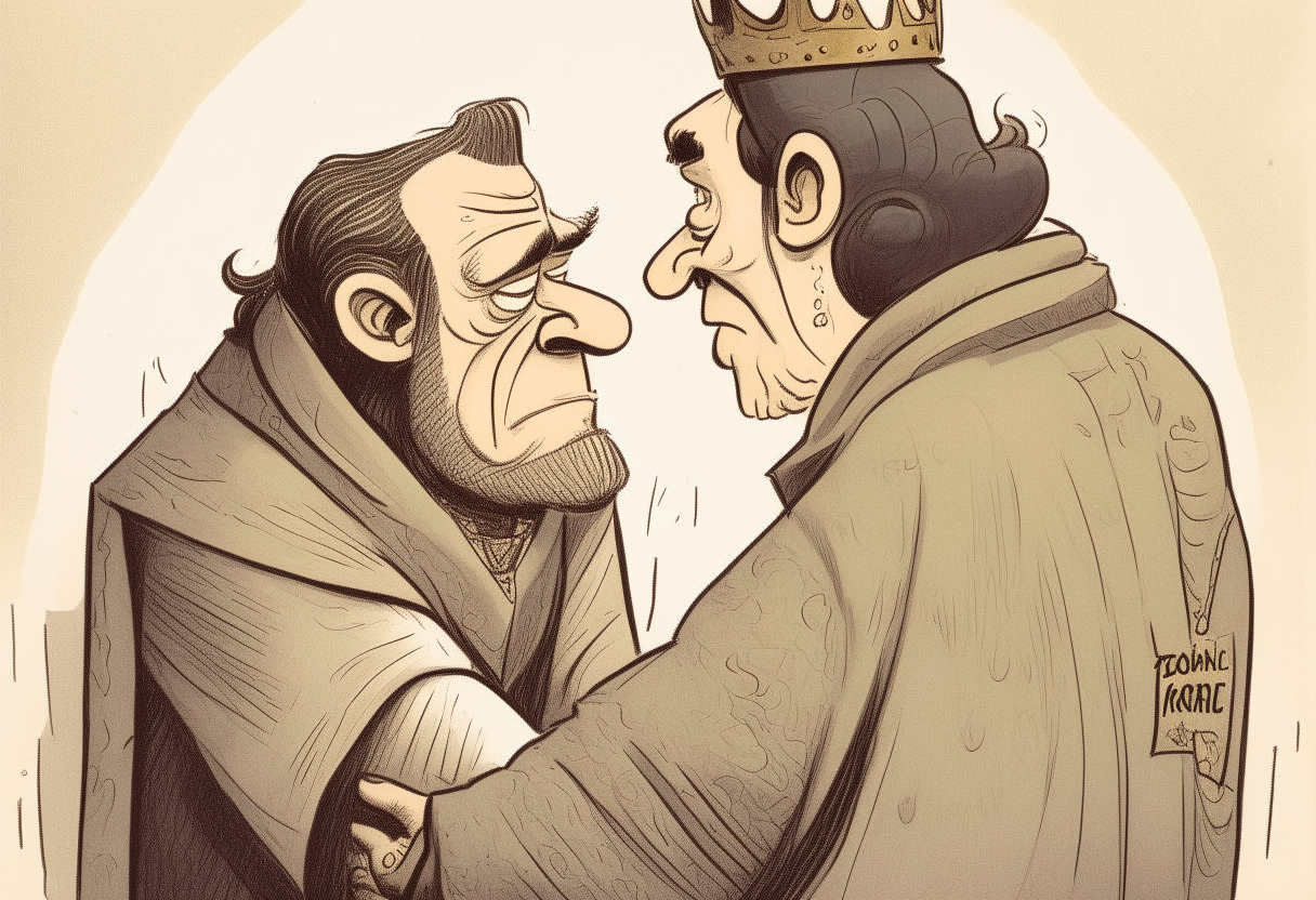 The king  talking  with his shoulders   