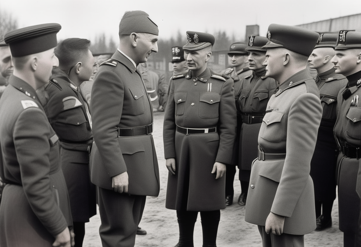 The king  talking  with his  solders  