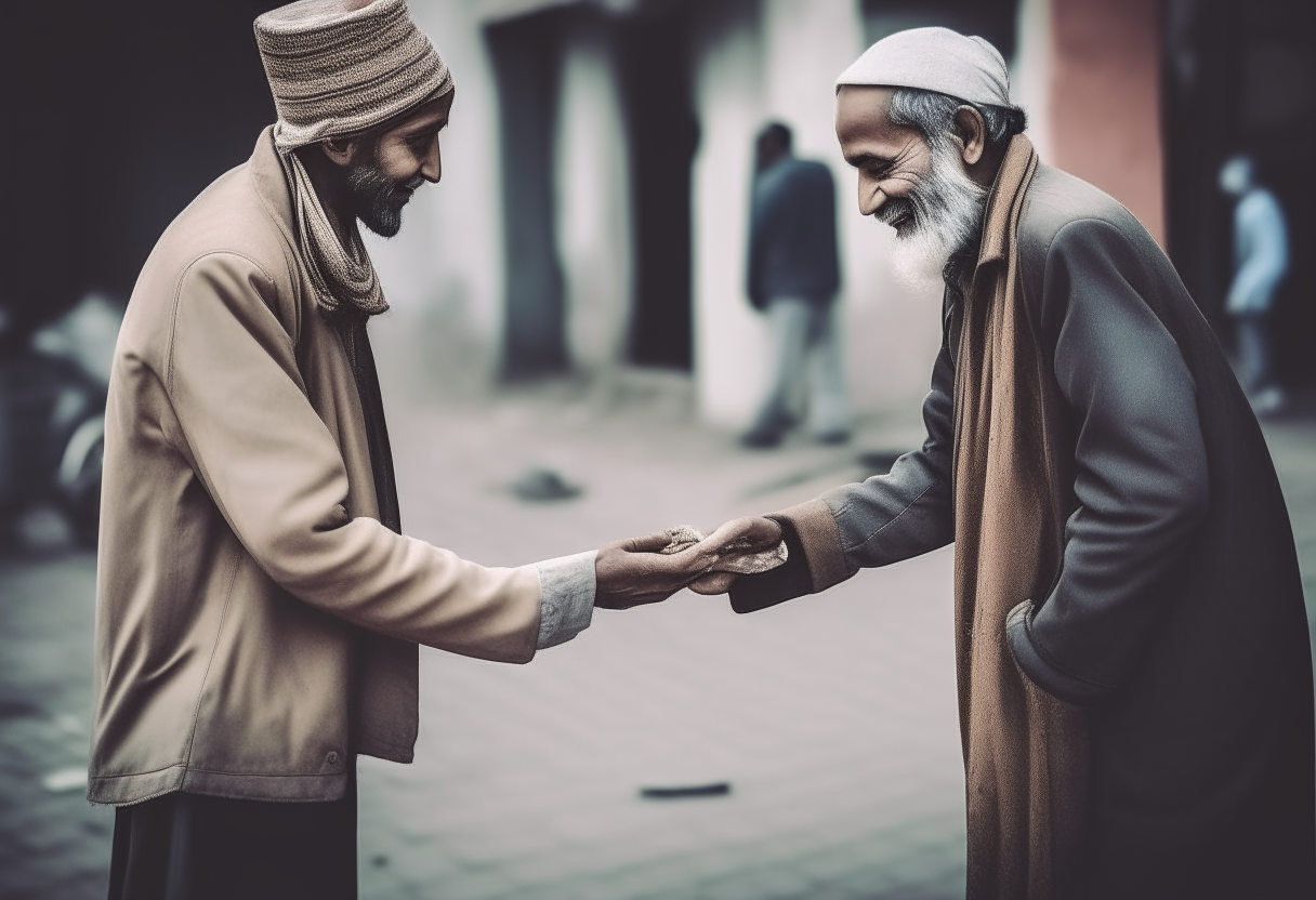 A man giving money to the poor people 