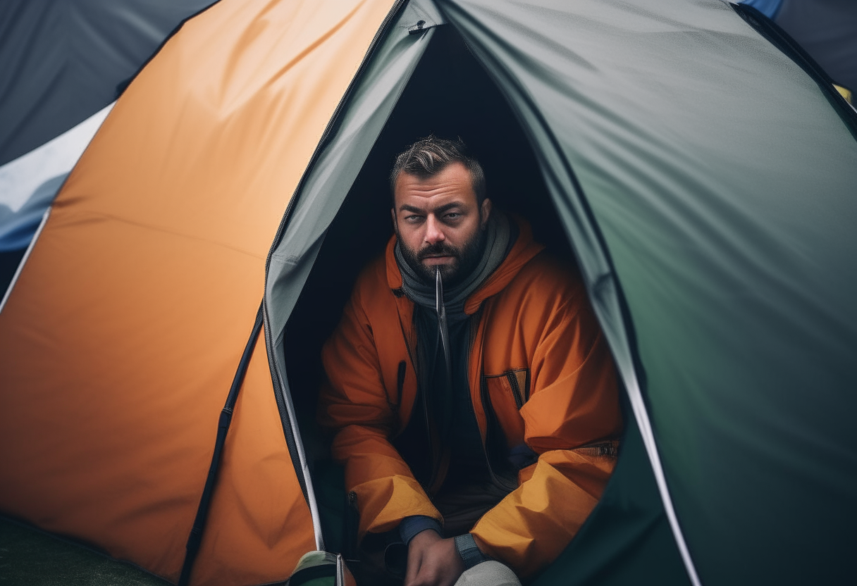 A man in a tent 