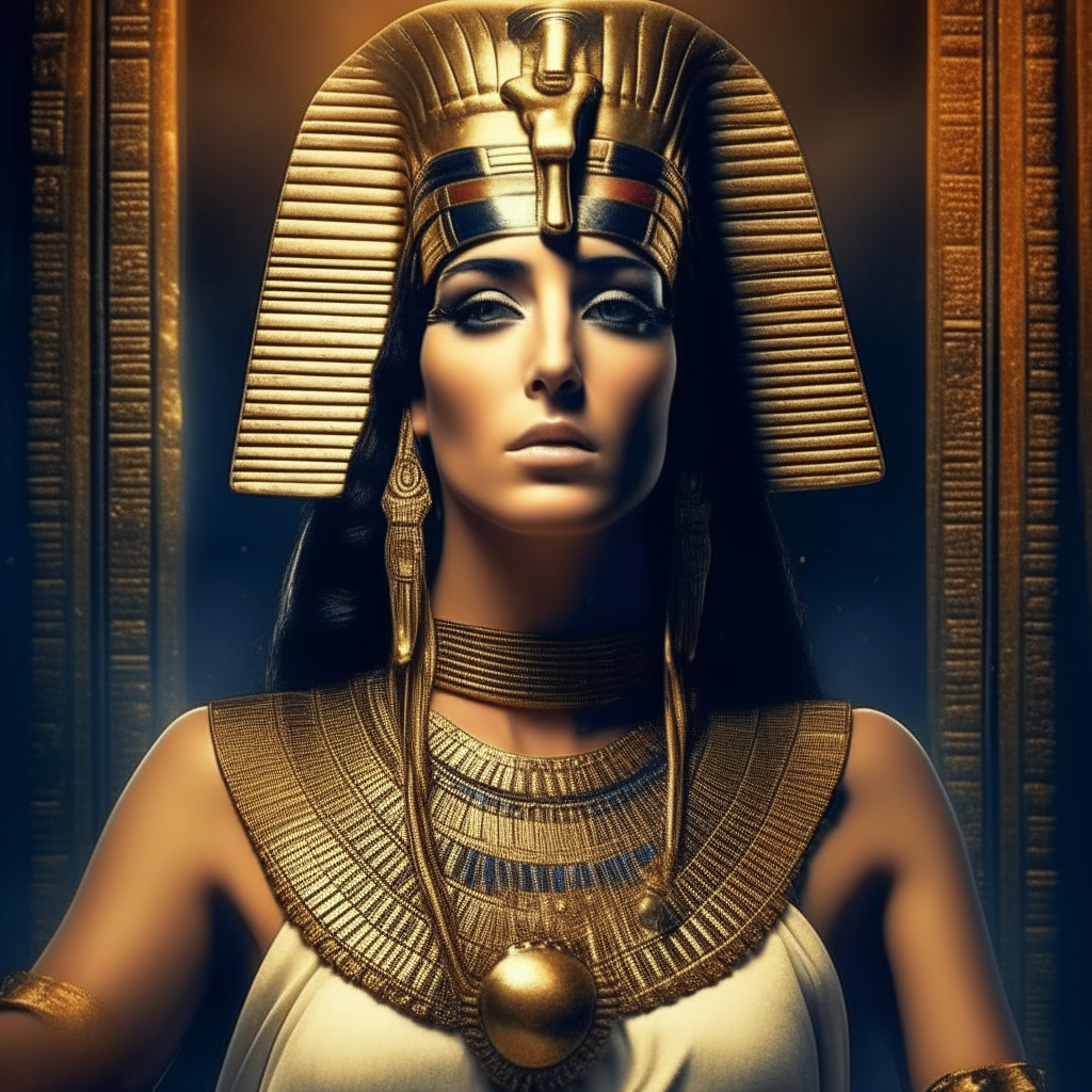 cleopatra looking like godness with some moving image showing whole body