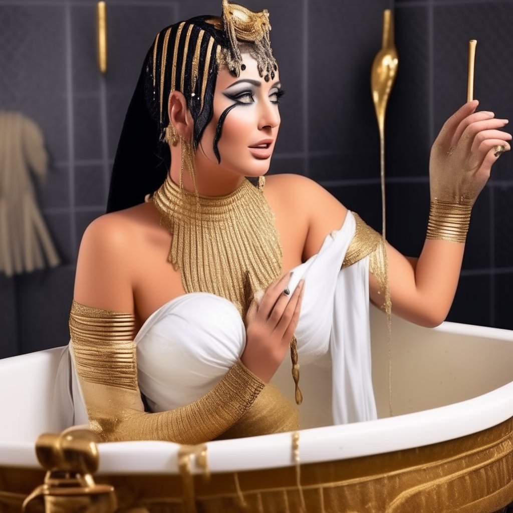 beautiful cleopatra is taking milk bath