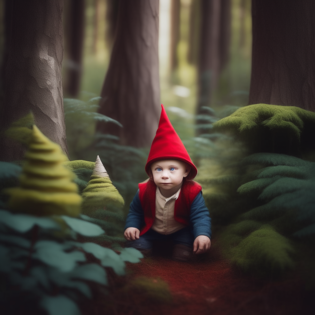 Little boy in gnome forest