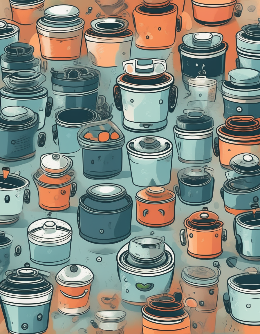 A cartoon poster with many small slow cookers repeated in a pattern