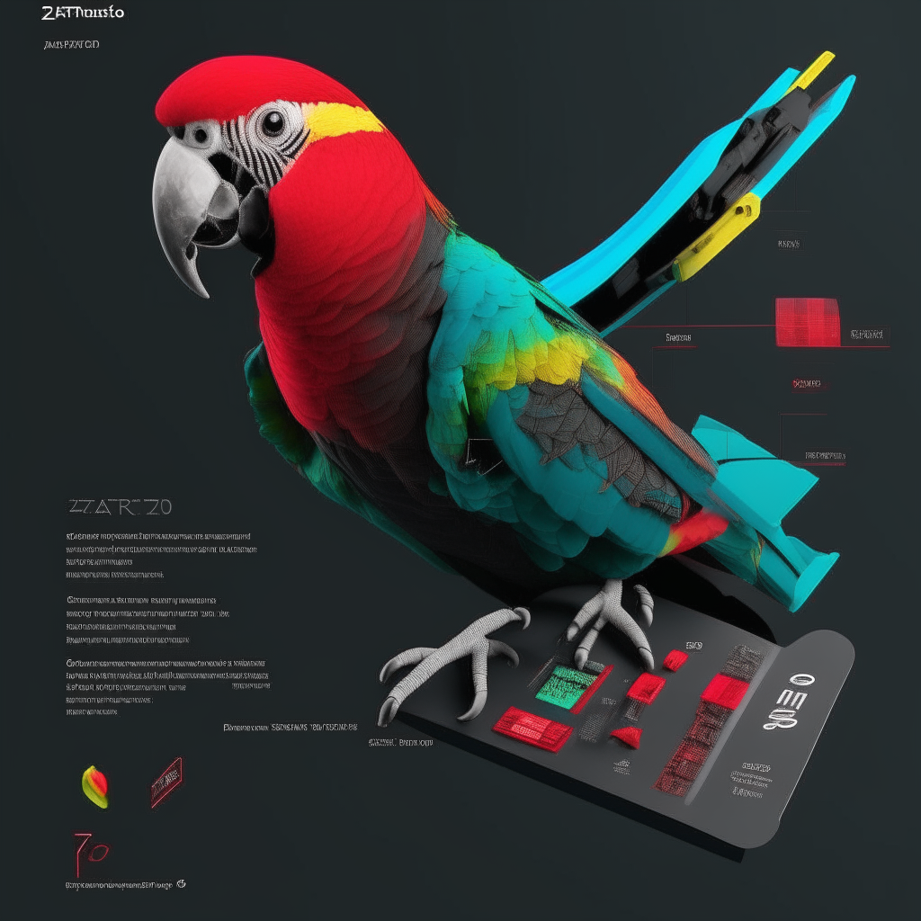 infografia, parrot, cyboard, full color, 8k, parts