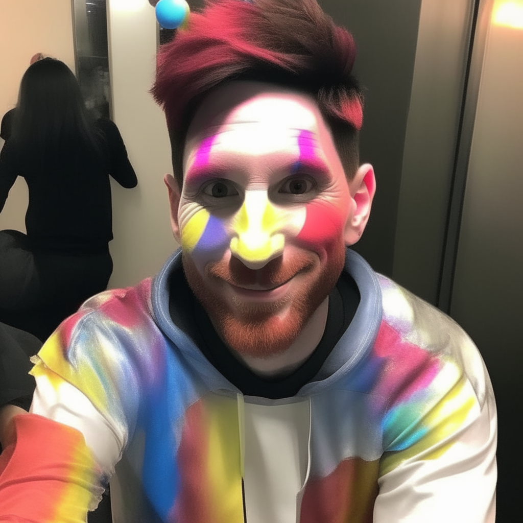 Messi con pollera y un maquillaje de payaso