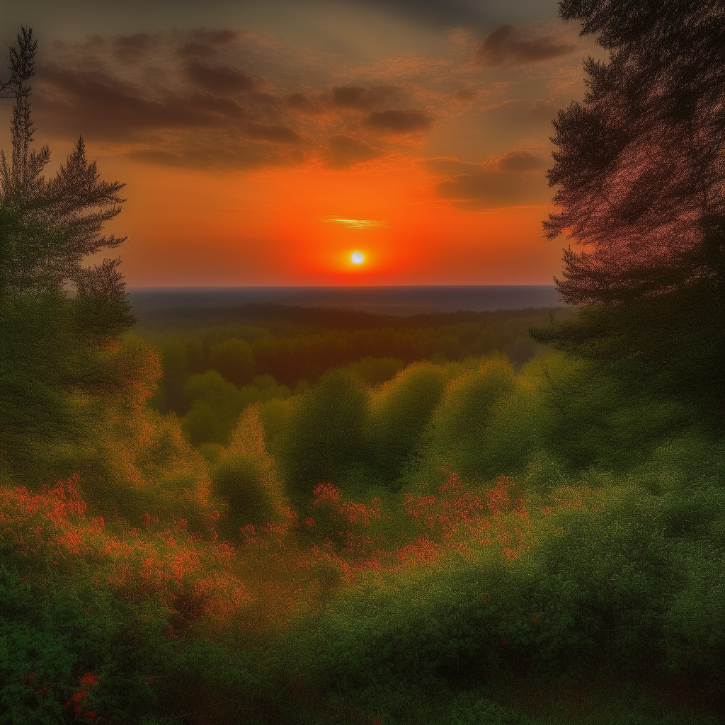 One day, as the sun dipped below the horizon and painted the sky in shades of amber and rose in green floral forest